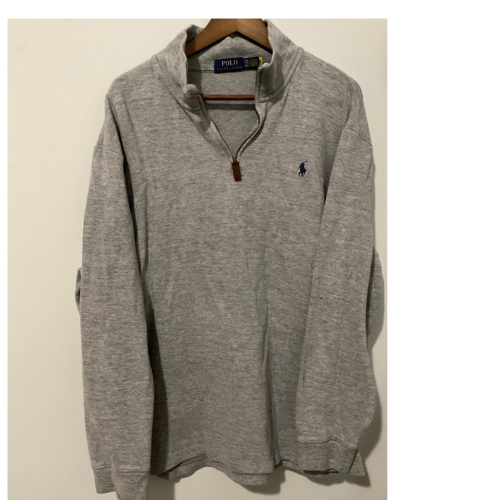 Polo Ralph Lauren Men XXL Quarter Zip Pullover Sweater Heather Gray 100% Cotton